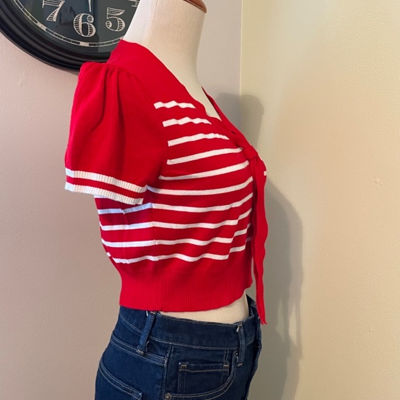 Red and White Striped Women's Top - Picture 2 of 7